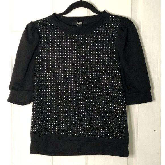 Madison 3/4  puffy sleeve studded sweatshirt style top size medium - Picture 1 of 12